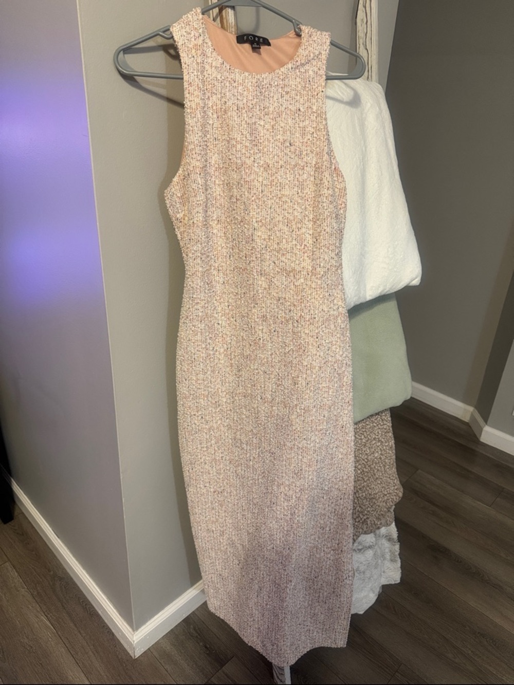 FORE Blush Tweed Maxi Dress — Sleek Sleeveless Knit